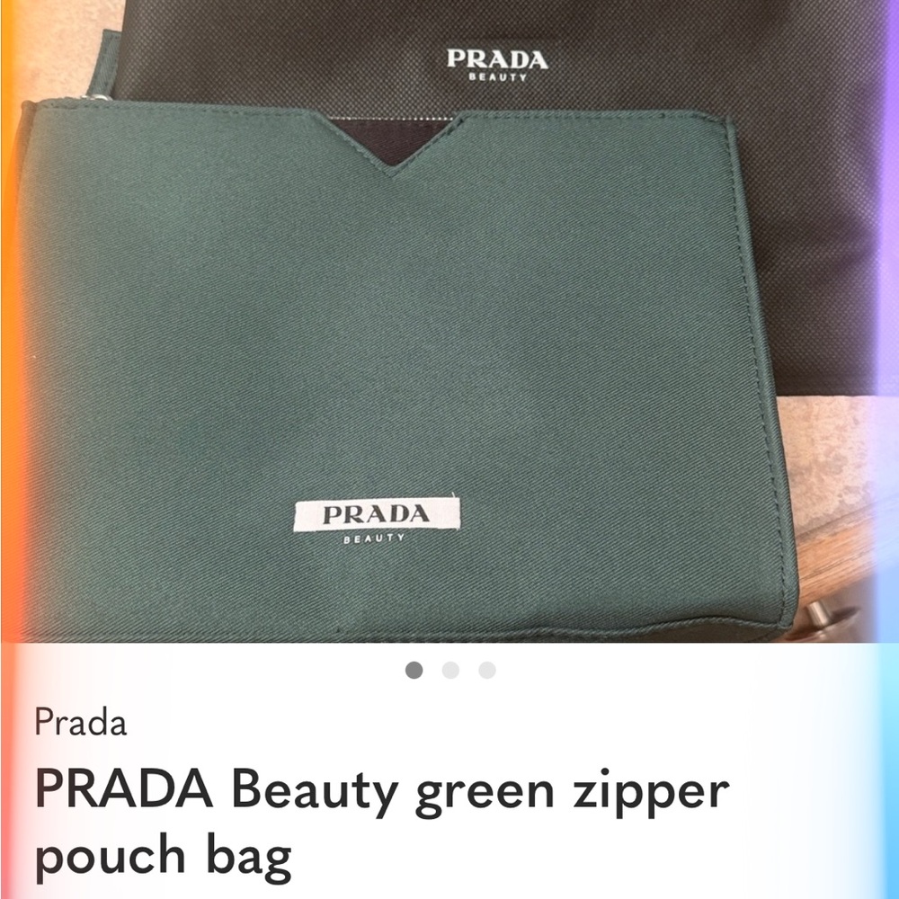 PRADA Beauty green zipper cosmetic pouch bag NWT and bag